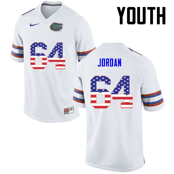 Florida Gators Youth #64 Tyler Jordan College Football Jersey USA Flag Fashion White